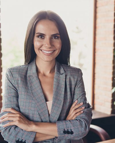 Beautiful elegant classic trendy latin smiling lady freelancer,